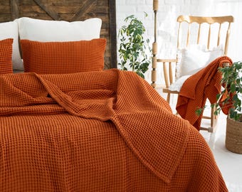 Turkish Cotton Waffle Blanket: Organic Bedspread & Pillowcase