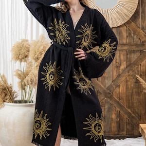Kimono-Robe aus Bio-Baumwolle: Evil Eye Musselin-Kleid