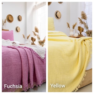 Muslin Bedspread, Oversized Organic Turkish Cotton Gauze Blanket, Lightweight Summer Coverlet image 13