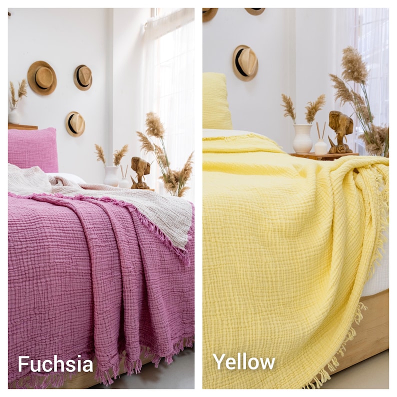 Muslin Bedspread, Oversized Organic Turkish Cotton Gauze Blanket, Lightweight Summer Coverlet image 13