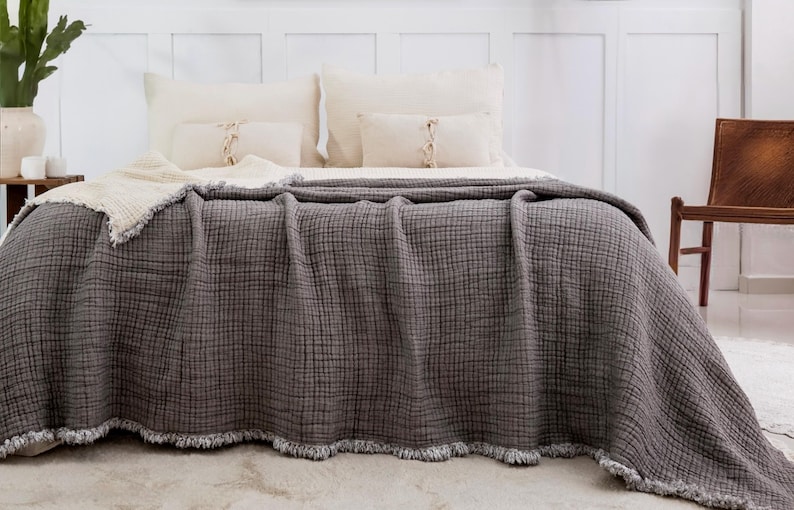Dekbed van biologisch katoenen mousseline, 8-laags ademende zomerquilt, extra grote kingsize sprei afbeelding 15
