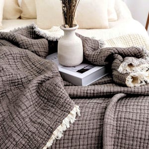 Dekbed van biologisch katoenen mousseline, 8-laags ademende zomerquilt, extra grote kingsize sprei Ash Grey