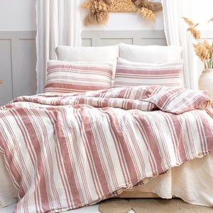 Striped Muslin Duvet Cover Set: 6-Layer Organic Cotton Bedding