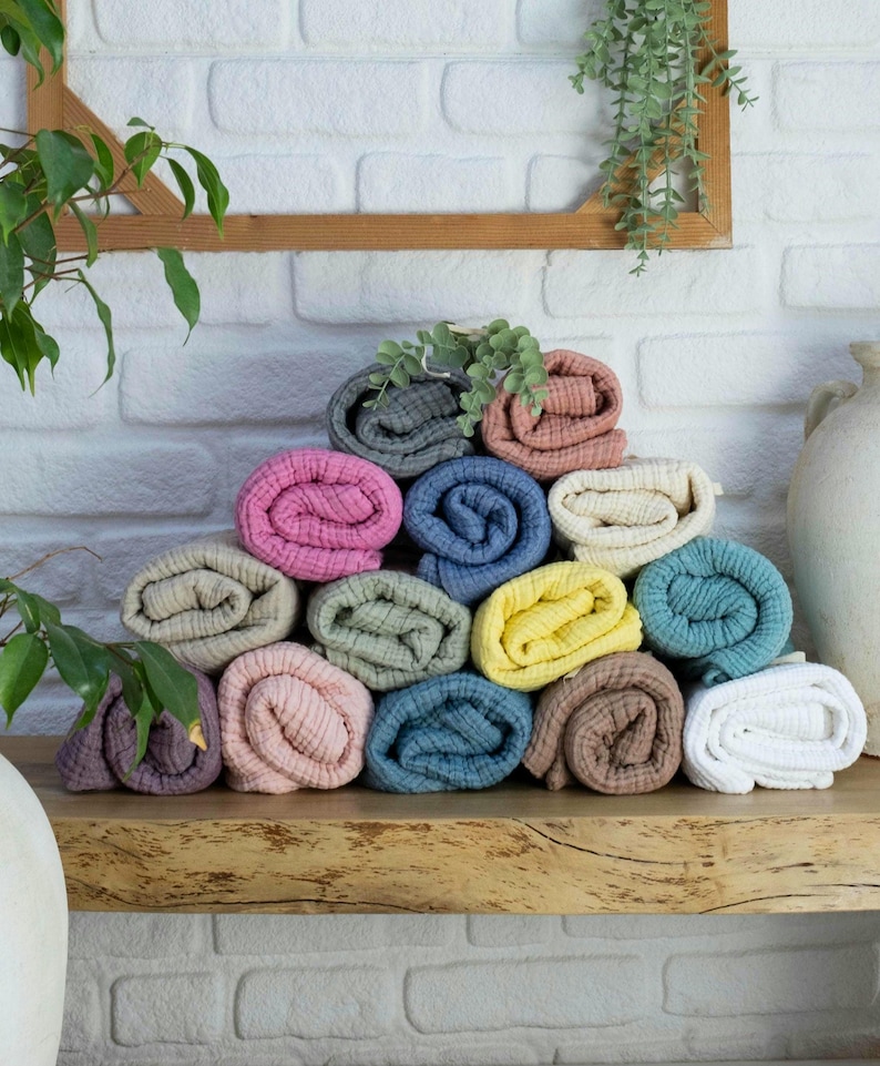 Muslin Bedspread, Oversized Organic Turkish Cotton Gauze Blanket, Lightweight Summer Coverlet image 3