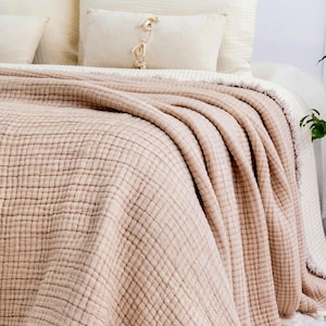 Dekbed van biologisch katoenen mousseline, 8-laags ademende zomerquilt, extra grote kingsize sprei afbeelding 9