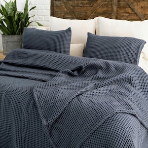 Waffle Bedspread, Soft Cotton Bed Cover, Textured Blanket, King Queen Size, Breathable Home Bedding