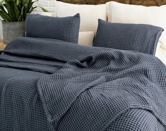 Waffle Bedspread, Soft Cotton Bed Cover, Textured Blanket, King Queen Size, Breathable Home Bedding