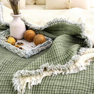 Organic Cotton Muslin King Size Quilt: Extra Soft Turkish Cotton Comforter
