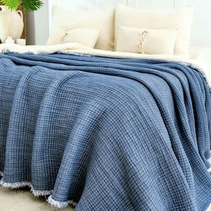 Dekbed van biologisch katoenen mousseline, 8-laags ademende zomerquilt, extra grote kingsize sprei afbeelding 8