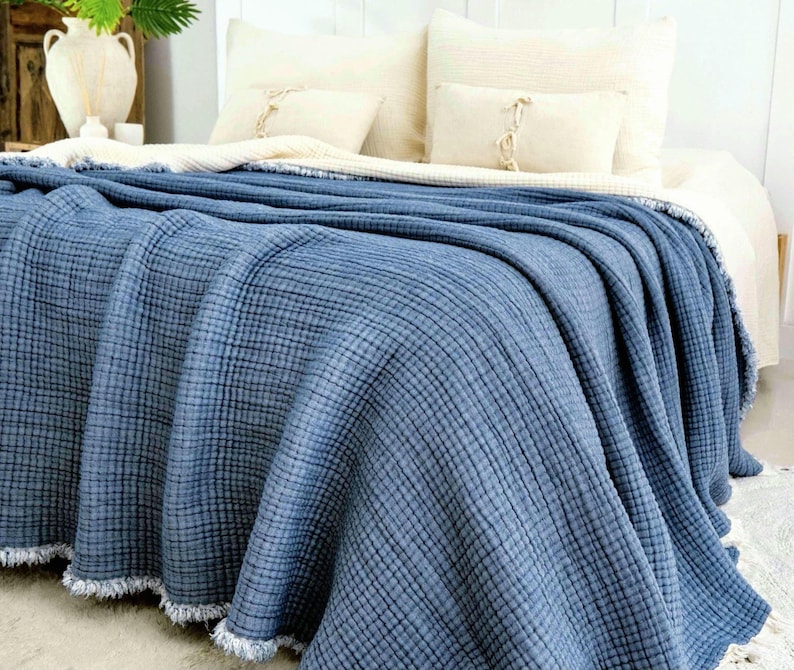 Dekbed van biologisch katoenen mousseline, 8-laags ademende zomerquilt, extra grote kingsize sprei afbeelding 8
