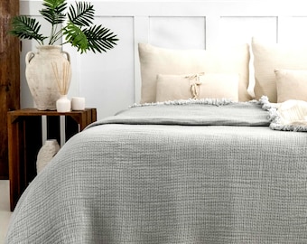 Katoenen mousseline dekbed: dikke boho-sprei, kingsize bed