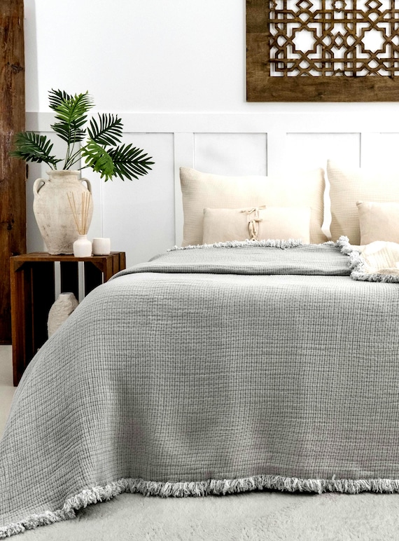 Musselin Tröster: Dicke Boho Tagesdecke, King Size
