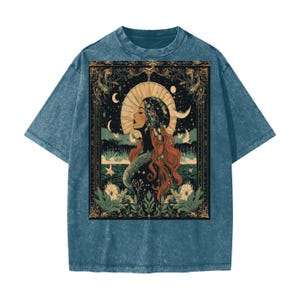 Maglietta Moonlight Art Nouveau – Top rave con lavaggio acido verde