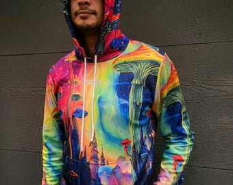 Remolino de hongos, atardecer, cielo, ciudad, remolino, horizonte psicodélico, festival, boreal, aurora boreal, sudadera con capucha del festival