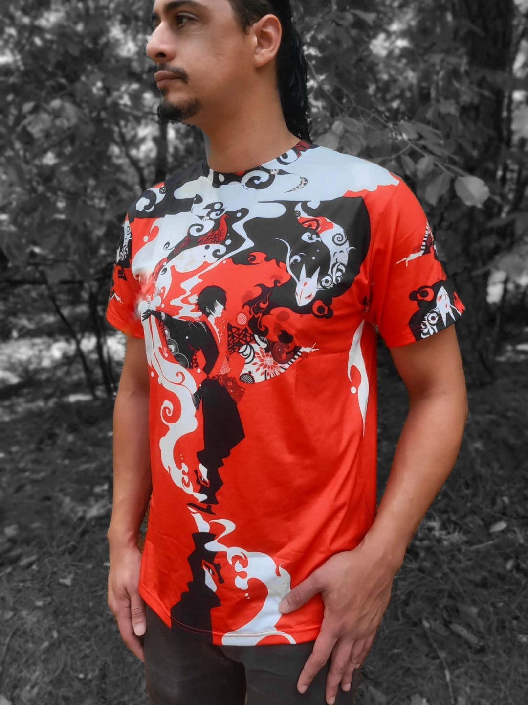 Phantom Anime Kibuki Kimono Yokai Smoke Dreams Man Psy Rave Graphic Red ...