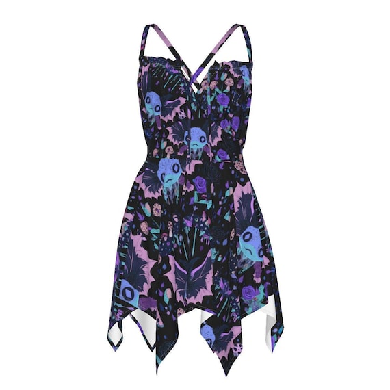 Dark Axolotl Mushroom Rose Drip PastelCore Goth CottageCore All-Over Print Women's Fairy Rave Festival Tank Slip Dress- Dark Axolotl Mushroom Rose Drip PastelCore Goth CottageCore All-Over Print Women's Fairy Rave Festival Tank Slip Dress-