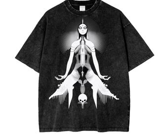 Alien Voodoo Ethos Figural Contrast Beach Dead Head Psy Festival Wash Oversize Snow Washed T-Shirt