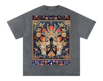 Dark Levant Eastern Nile Boho Floral Prayer Goddess Graphic Festival Unisex Classic T-Shirt-Snow Washed Oversized Cotton T-Shirt