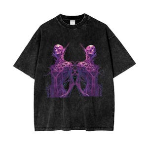 Magenta neurale alien psychedelische reflectie grunge postpunk futuristisch festival oversized T-shirt met zuurwassing -