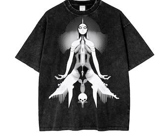 Alien Voodoo Ethos Figural Contrast Beach Dead Head Psy Festival Wash Oversize Snow Washed T-Shirt--