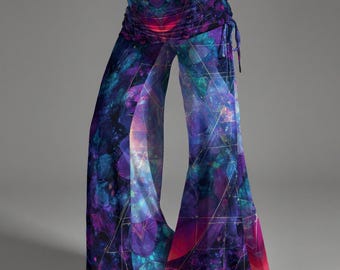 Kaleidoscope Fractal Geometry Space Psychedelic Festival Rave High Waist Wide Leg Pants-