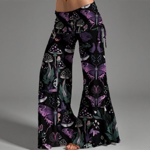 Purple Butterfly Goth Mushroom Woodland Witchy Festival Cottagecore Wide leg High Rise Festival Pants