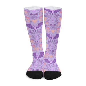 Bat Tile Lavender Pastel Leaves Tile Art Nouveau Cottagecore Socks