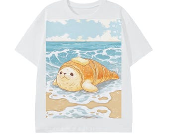 Anime Beach Buttered Seal Croissant Pastry Lump Graphic Unisex Classic T-Shirt