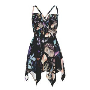Mushroom/ Cottagecore Black Rose Drip Woodland Goth Drip Strappy Dark Festival Psy trance Rave Fairy All-Over Print Women&#39;s Slip Dress--