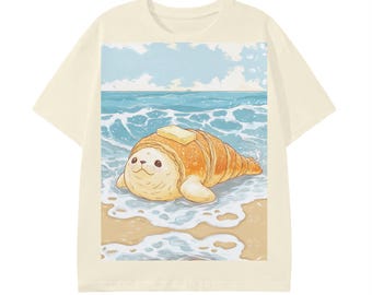 Anime Beach Buttered Seal Croissant Pastry Lump Graphic Unisex Classic T-Shirt-