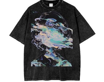 Camiseta oversize Pastel Reflective Face Horror Oil Ink Drip Grunge Punk PastelCore Boyfriend Fit Acid Wash