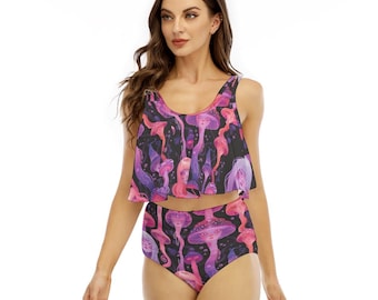 Jellyfish Pastel Laava lamp Anime Drip Neon Purple Pink Pastel Rave Yokai festival Goddess Ruffle Swimsuit-