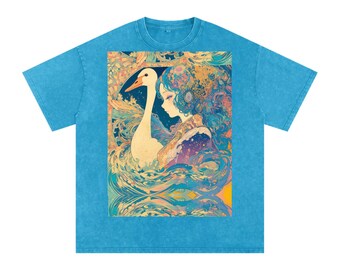 Goose Psychedelic Art Nouveau Moon Beach Wave Bordered Silhouette Anime Pagan Water Goddess Unisex Tee