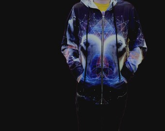 Fractal Sacred Geometry Psy Harp Seal Festival Trance All-Over Print Men's Zip Hoodie