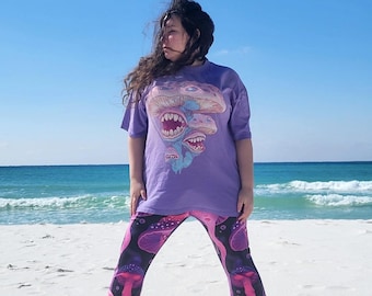Purple Mushroom Grunge Ombre Monster T-Shirt: Pastel Ombre Grunge Punk, Distressed Anime Tee Shirt-