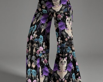 Opossum Bat Woodland Goth Dark Cottagecore Rose Drip Festival Women's High Waist Wide Leg Pants