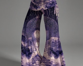 Purple White Fractal Cloud Sky Dancer Festival Galactic Space Flare Pants