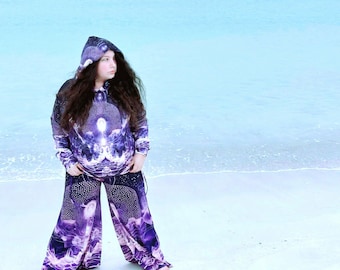 Purple White Fractal Cloud Galactic Cloud Festival Vision Rave Hoodie