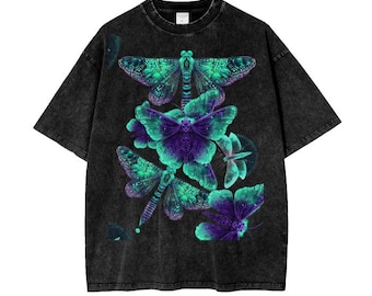 Camiseta DragonFly Spectral Glow UV Swarm Overlay Woodland Cottagecore Sky Festival Grunge Acid Wash