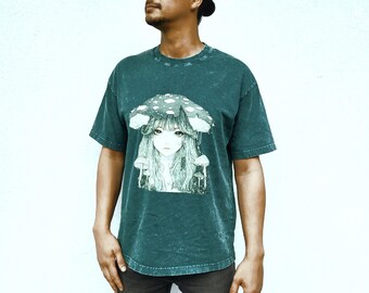 Mushroom Acid Wash TShirt  Cottagecore Fairy Grunge Oversized Unisex Tee