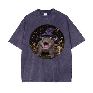 Sombrero de bruja Lindo otoño Moo Deng Bebé hipopótamo pigmeo en calabaza y hojas Grunge Punk Gótico Cottagecore Ajuste novio Lavado ácido