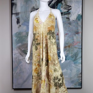 Ecoprint botanical Dress Unique Design Dress handmade Hand dyed Clothing Cotton Eco-Friendly Hand dyed