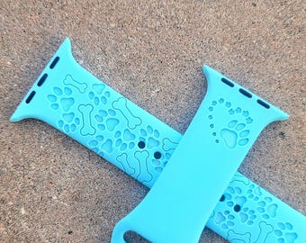 Paw Print Silicone Apple Watch Band: Laser Engraved Pet Lover Gift
