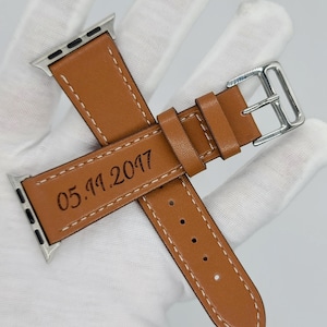 Lettertypen of je handgeschreven notitie Gepersonaliseerde inscriptie lederen Apple Watch-band Perfect vakantiecadeau cadeau haar cadeau hem kerstcadeau