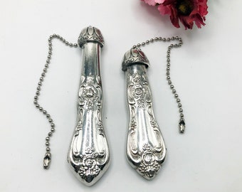 Ceiling Fan Light Pull Chain SET - Vintage Fancy Silverplate Pulls Lamp Home Decor