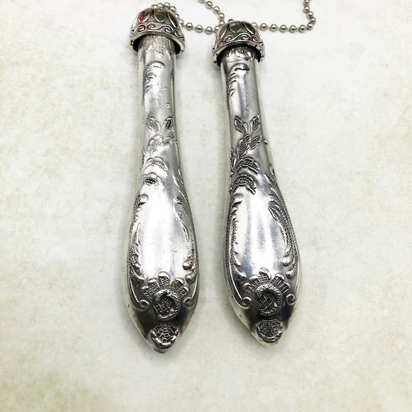 Ceiling Fan Light Pull Chain SET of 2 - Vintage Fancy Silverplate Pulls Lamp Home Decor