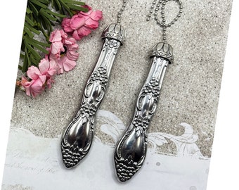 Ceiling Fan Light Pull Chain SET - Vintage Fancy Silverplate Pulls Lamp Home Decor Hardware Unique