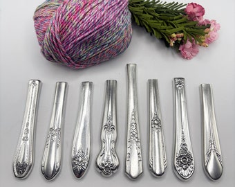 Crochet Hooks Handmade Custom Hook with Vintage Silverplate Ergonomic Handles Hats Scarves Red Heart Lion Yarn Craft Projects -HIJKL