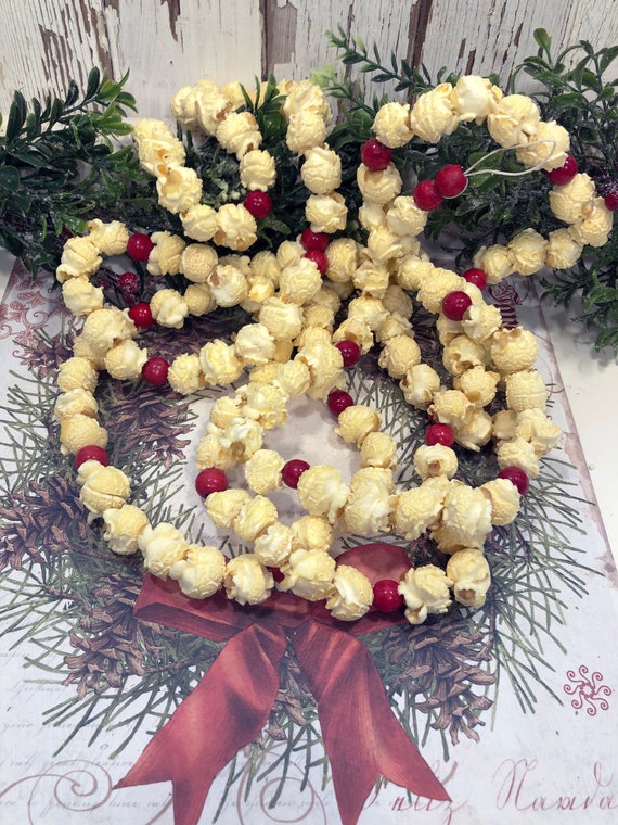 ONE 9 Foot Popcorn Garland Beeswax Coated Christmas Tree Traditional Rustic Holiday Decor (5/1)