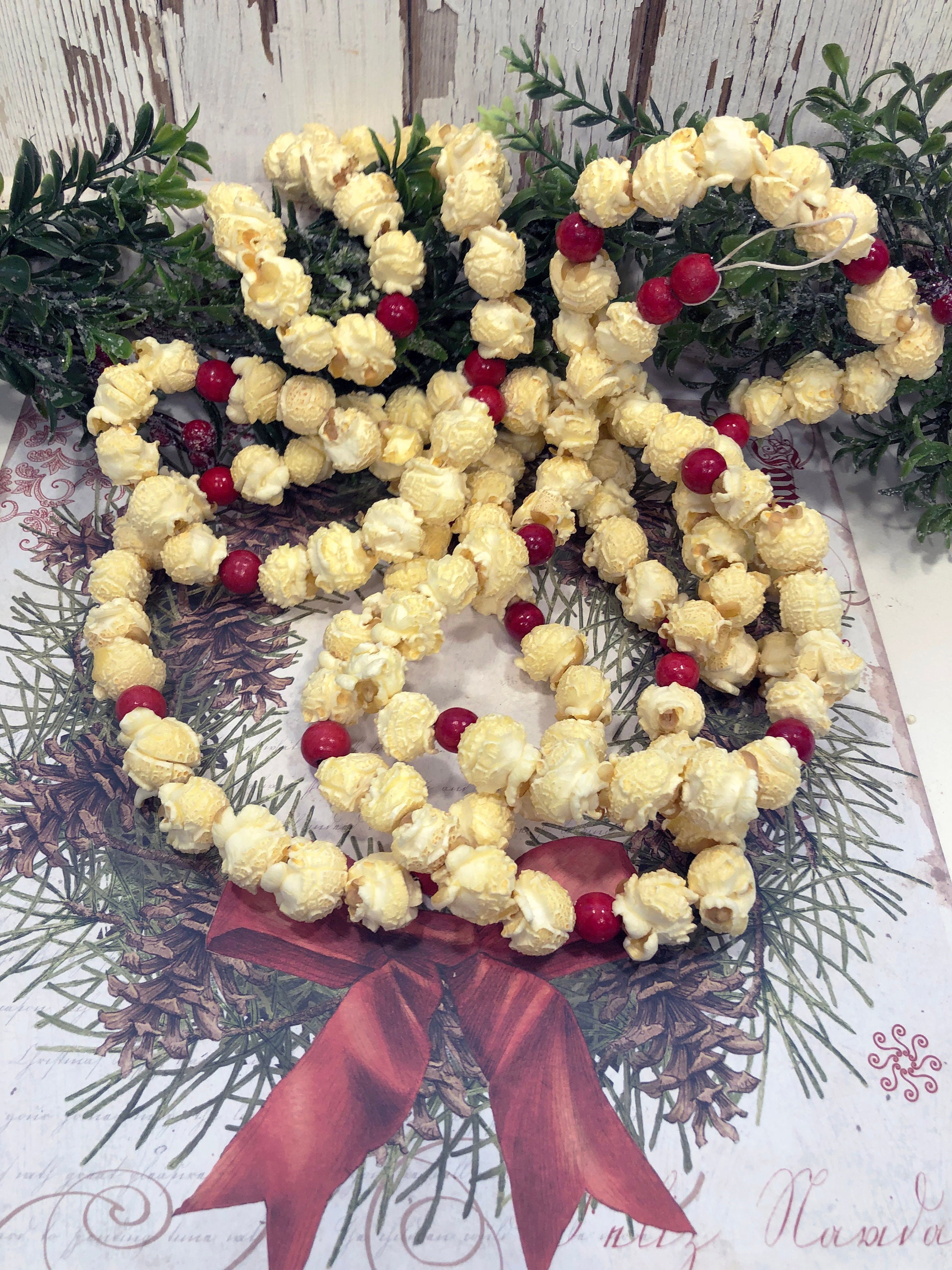 Faux Popcorn Cranberry Garland, Christmas Tree Garland, Fireplace